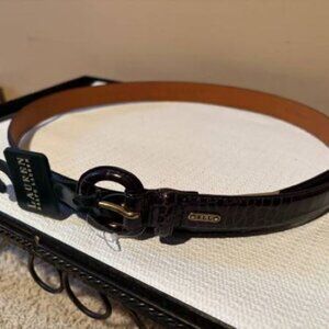 NWT Lauren Ralph Lauren Size XL Plum Brown Faux Croc Italian Leather Belt
